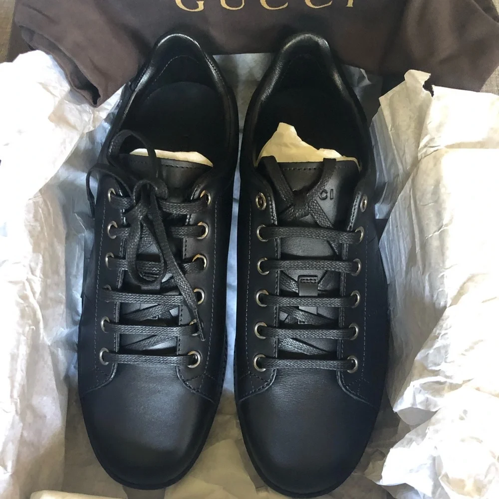 NWT Gucci Black Embossed Calfskin Leather Sneakers – Size 5.5, Made in Italy - Picture 6 of 7